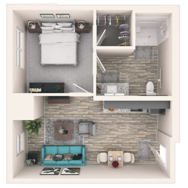 Bismarck floor plan with one bedroom