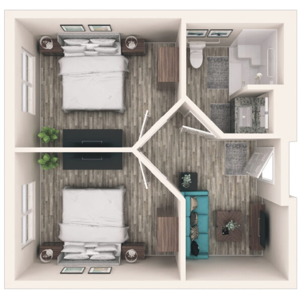 Broadleaf floor plan with two bedrooms